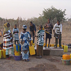 Am Dorfbrunnen (Rohrbrunnen). Wassertransport per Eselkarren
